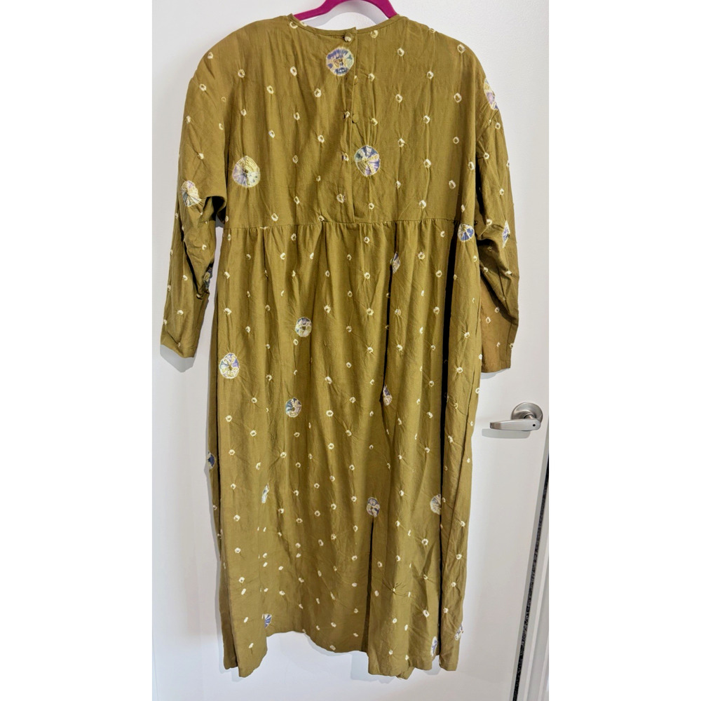 Olive Maxi Cotton hand print Tie Dye Dress Bohemian Beach Peasant EmpireFits 2XL - Picture 2 of 9